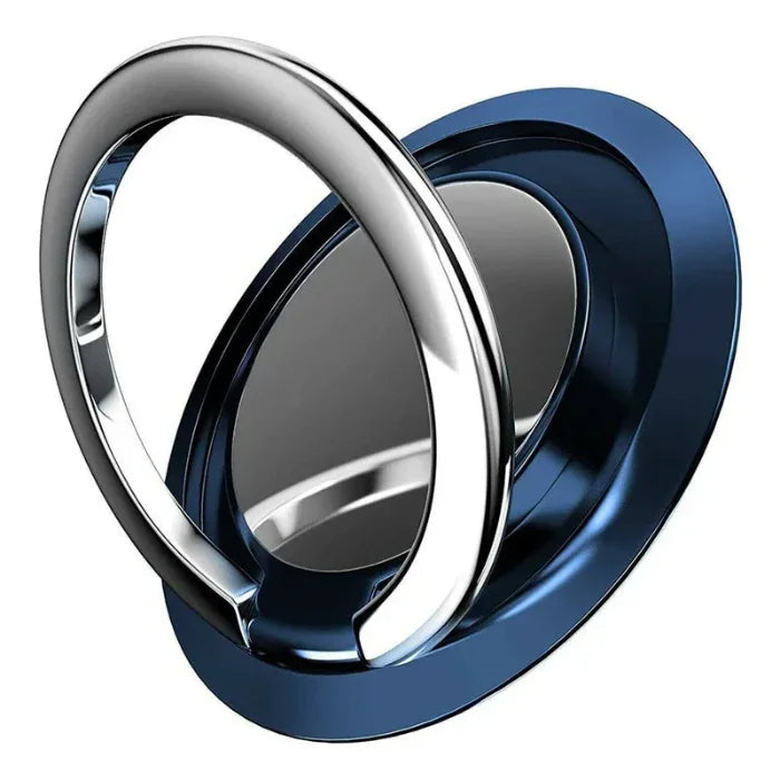 Blue and silver car phone holder ring with 360-degree rotation feature