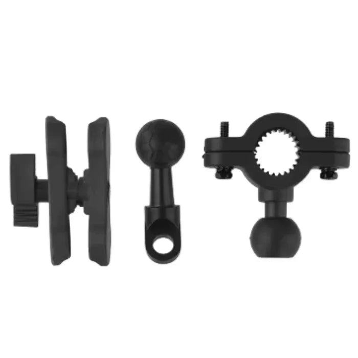 Black motorcycle handlebar mount kit with adjustable joints for smart screen or phone