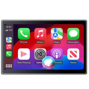 Smart car dashboard screen displaying CarPlay apps like Phone, Music, Maps, and Messages