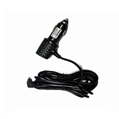 12V car charger with long black cable and cigarette lighter plug for car electronics