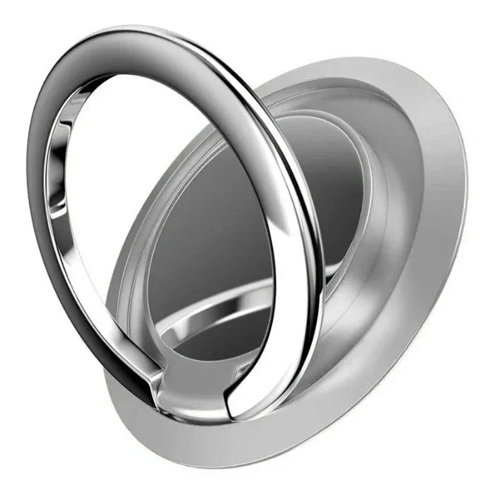 Silver metal finger ring phone holder and car mount with rotating design