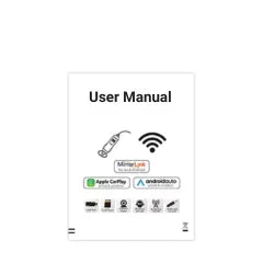 User manual cover for smart car screen with CarPlay, Android Auto, and wireless icons